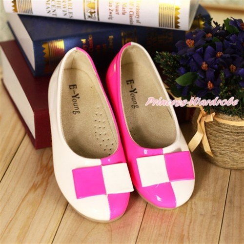 Hot Pink White Plaid Patent Leather Slip On Girl Shoes B18HotPink 
